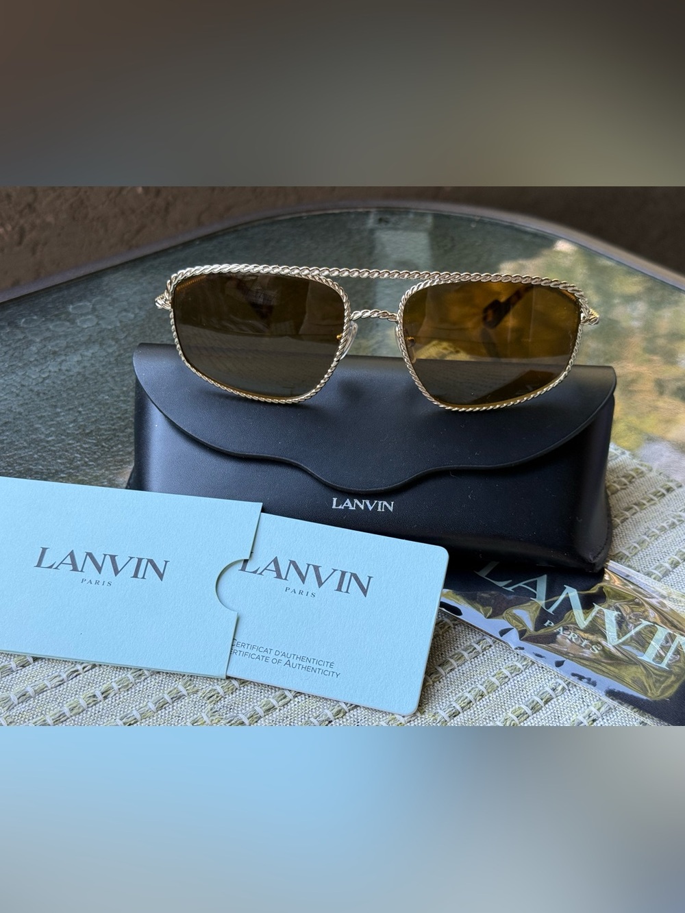 Lanvin LNV128S 733 Gold Rope-Detail Sunglasses Brown Khaki Lens 58mm Italy